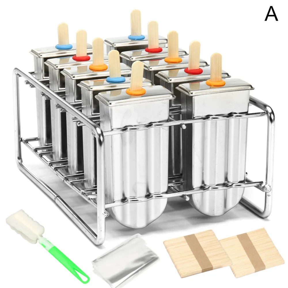 Домашние DIY Замороженные 304 формы для мороженого из нержавеющей стали держатели для палочек для мороженого 10 Формочки Для Мороженого круглые плоские охладительные формочки для льда - Цвет: A