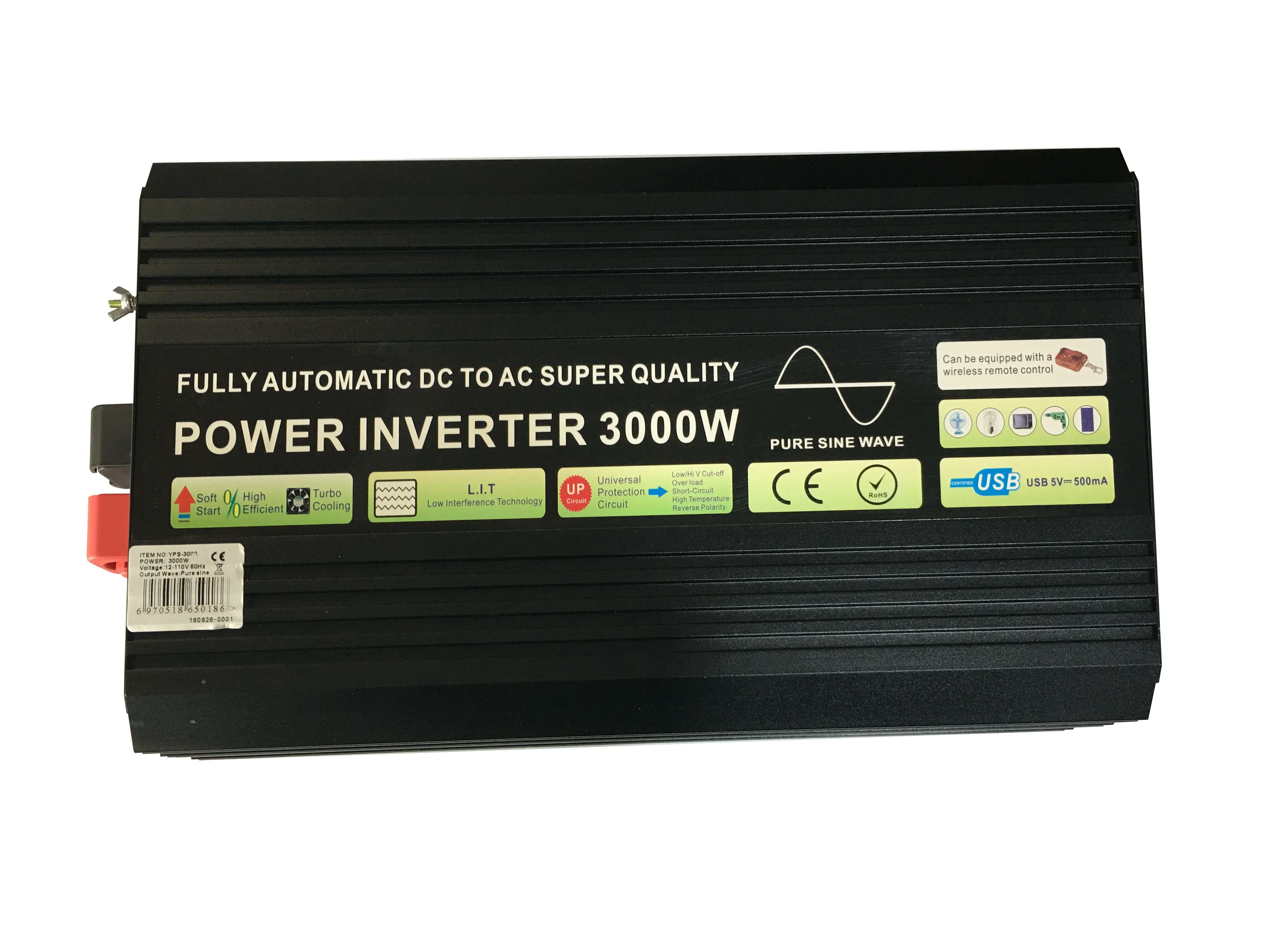 3000W/12VDC/220VAC PURE SINE WAVE POWER INVERTER/PEAKING 6000W /CABLES