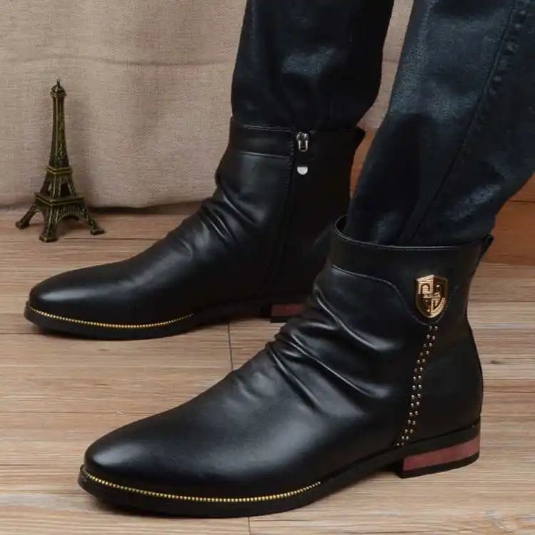 

2017 New Brand Men Black Boot Shoes High Quality Genuine Leather Pointed Toe British Style Ankle Martin Booties S4491