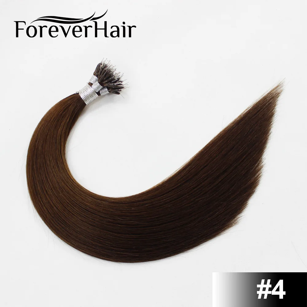 FOREVER HAIR 0,8 г/локон 14 дюймов настоящие человеческие волосы Remy Nano Ring для наращивания на всю кутикулу с микро бусинами прямые европейские волосы на Капсулах - Цвет: #4