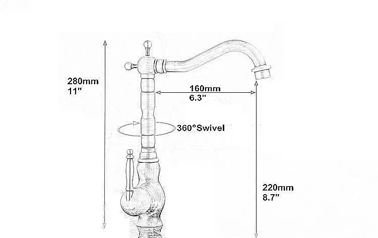 360 Поворот античная латунь отделка кухонный смеситель для ванной, раковины кран смеситель