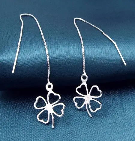 925 пробы, Серебряные длинные серьги в форме клевера для женщин, дизайн, прекрасный подарок на Рождество для девушек, массивные ювелирные изделия, Pendientes Plata 925