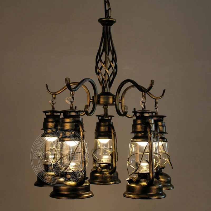 Multiple Chandelier lighting lantern Kerosene Lamp Retro iron Lights