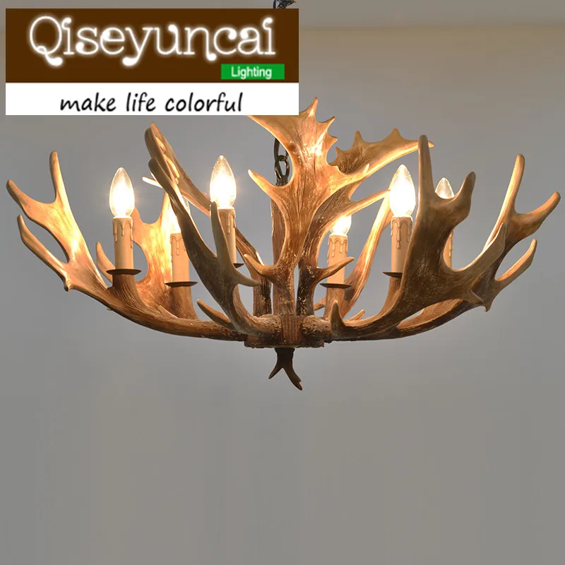 

Qiseyuncai American country antlers 6 head candles art chandeliers clothing stores retro antique lighting