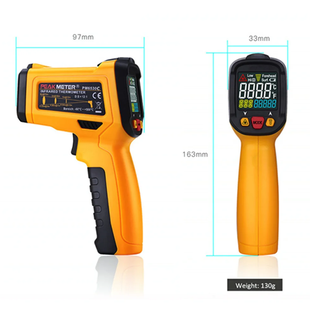 PEAKMETER PM6530C Бесконтактный цифровой инфракрасный термометр цветной дисплей с