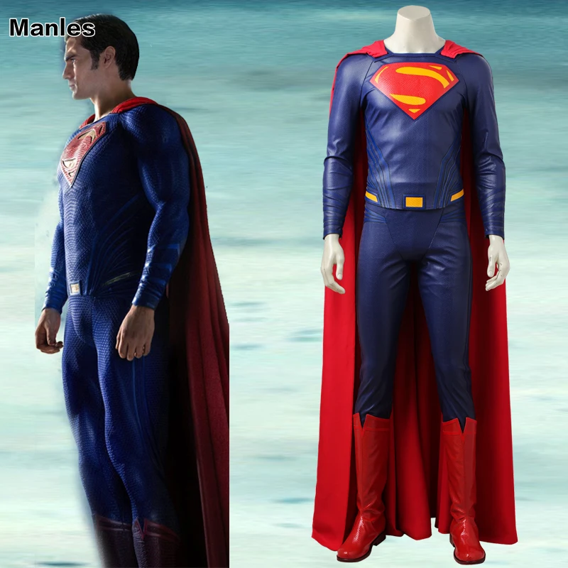 

Superman Clark Kent Cosplay Costume Justice League Outfit Movie Superhero Clothes Halloween Boots Red Cloak Adult Men Customized