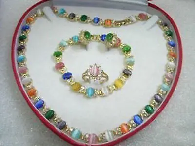 

Pretty Multicolor Opal Necklace Bracelet Earring Ring set 18K gold plated watch wholesale Quartz stone CZ crystal
