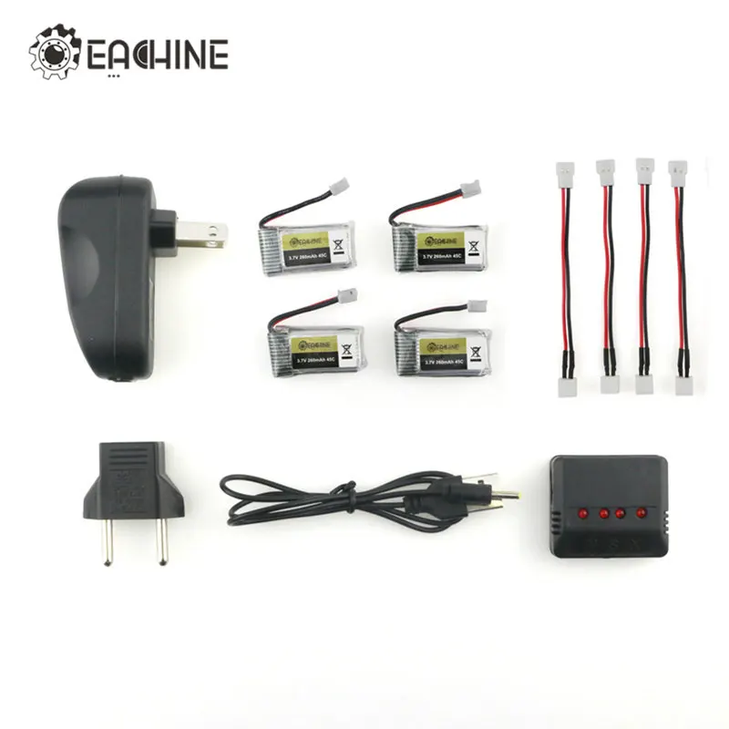 

4pcs/5pcs/6pcs Eachine E010 E010C E011 E013 Mini RC Quadcopter 3.7V 260MAH 45C Lipo Battery Rechargeable Charger Set Combo
