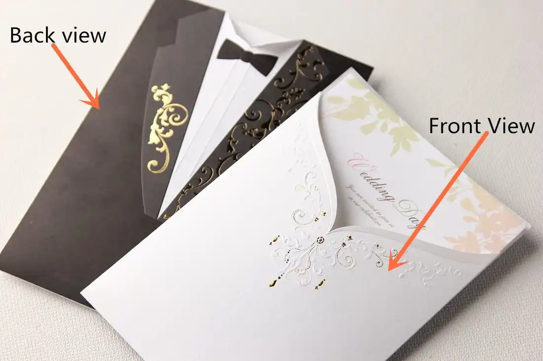 Wedding Invitations Card Laser Cut Acrylic Groom Bridal Tuxedo Marriage Envelope