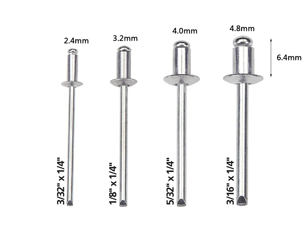 200 шт M2.4/M3.2/M4.0/M4.8* 6,4 алюминиевые глухие заклепки для украшения ногтей поп-заклепки для мебельного комплекта