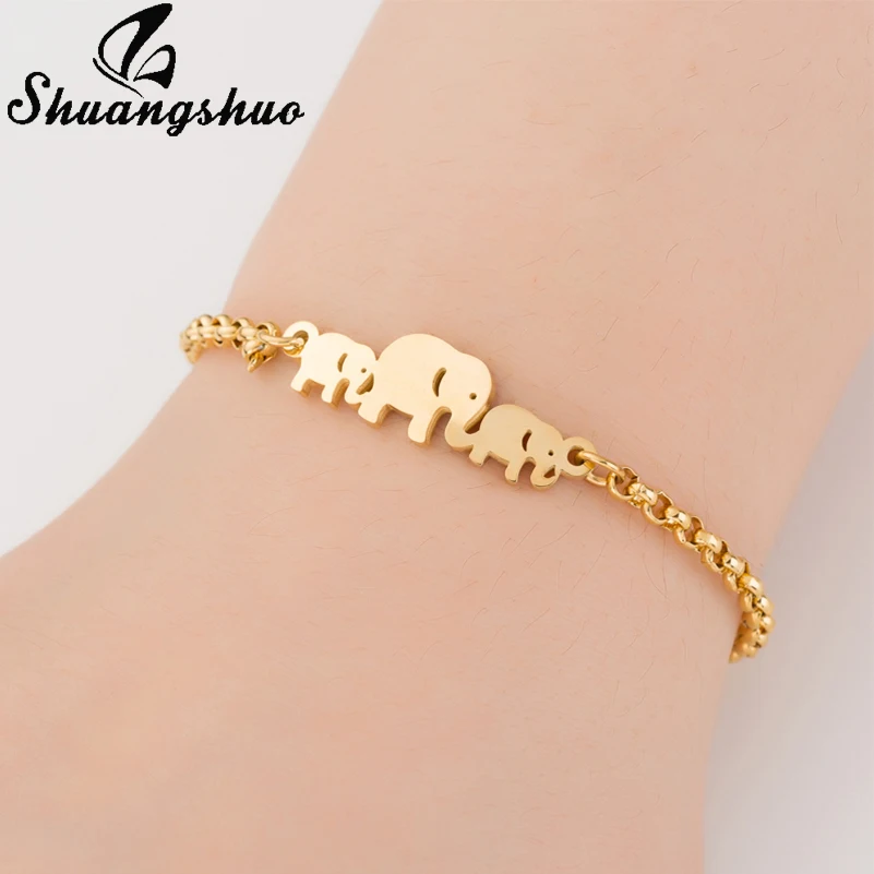 Goedkoop Shuangshuo Olifant Armbanden Armbanden Handgemaakte Dier Chain Link Armband Vrouwelijke Rvs Armbanden voor Vrouwen Accessoires