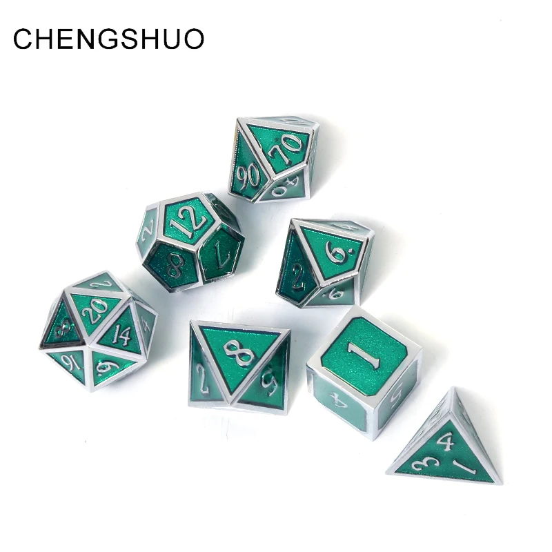 

Chengshuo dnd metal dice polyhedral sets rpg dungeons and dragons Zinc alloy table game dices digital pattern d20 10 8 12 green