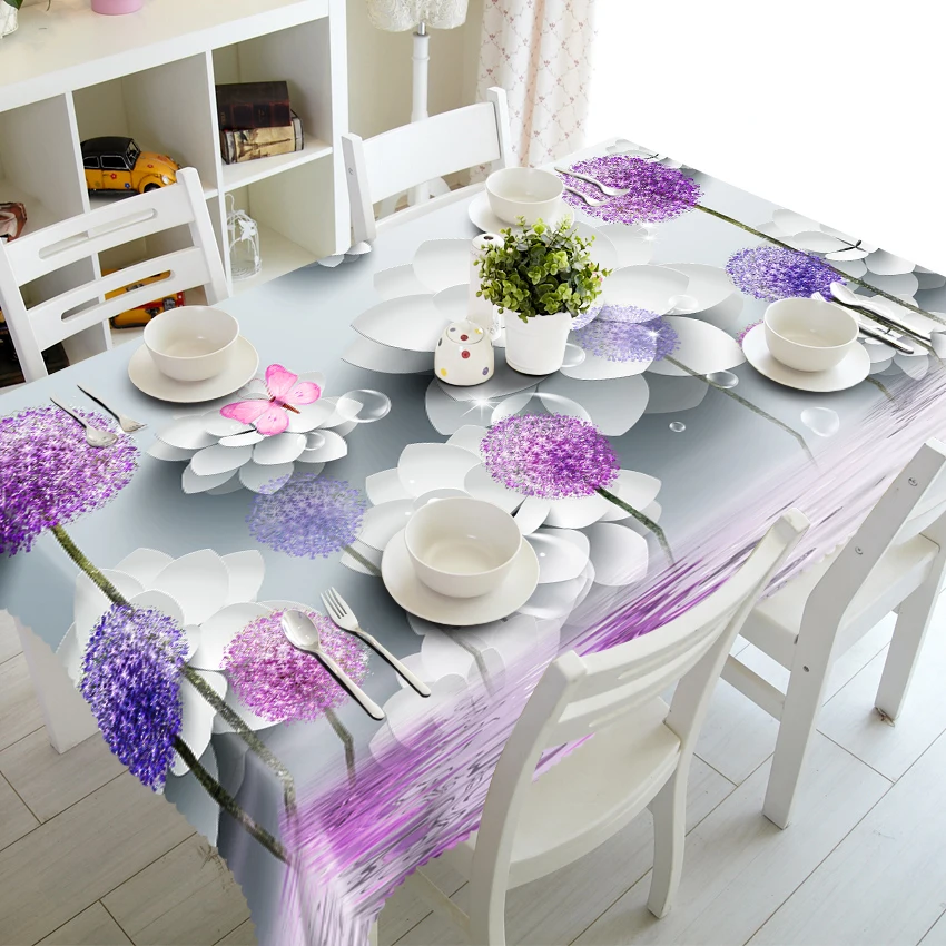 Пользовательские 3D скатерть фиолетовые цветы пылезащитный толстый хлопок Свадебная вечеринка длинная Скатерть Домашний текстиль готовая продукция