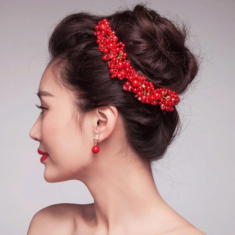AINAMEISI, модные свадебные аксессуары для волос с кристаллами, ручная работа, цветочный женский головной убор, жемчужный головной убор, свадебная корона, украшения для волос - Окраска металла: 8 red