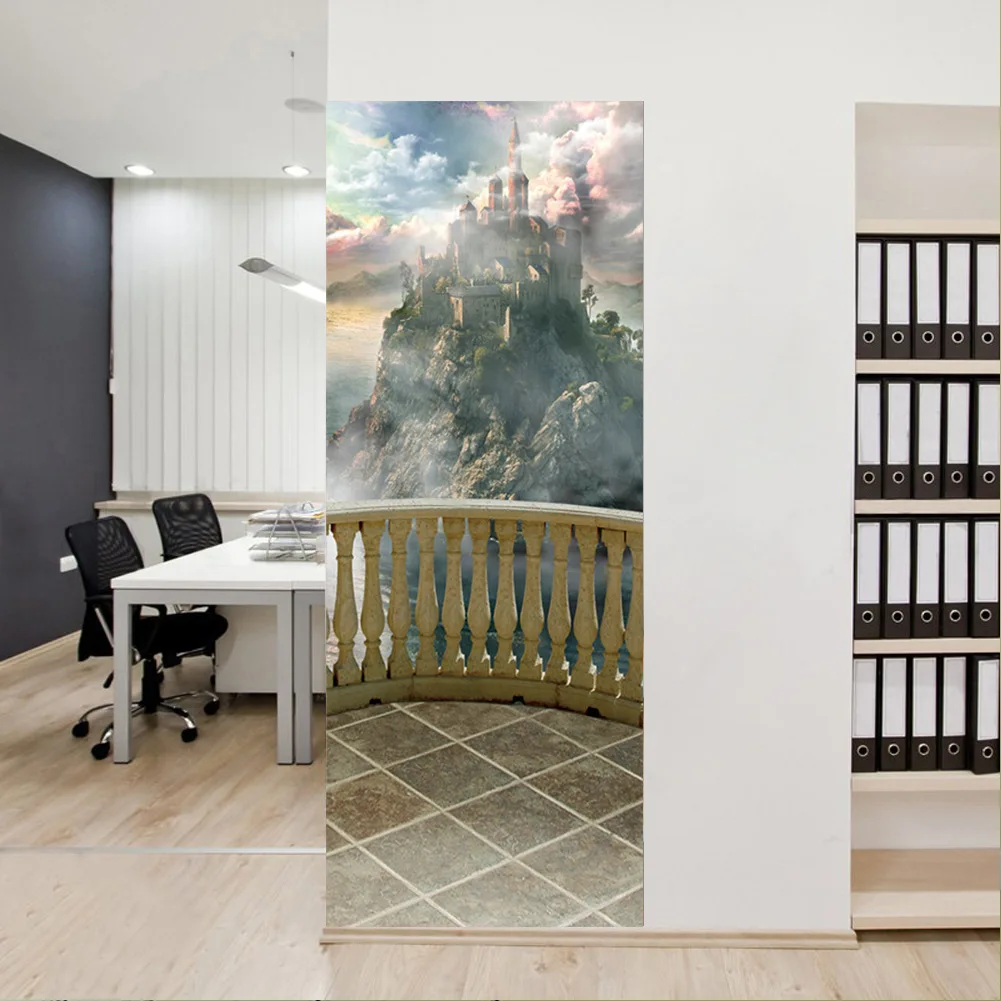 Goede Creatieve DIY 3D Deur Stickers Oude Kasteel Ontwerp voor Kamer Wanddecoratie Home Decor Accessoires Grote Muursticker