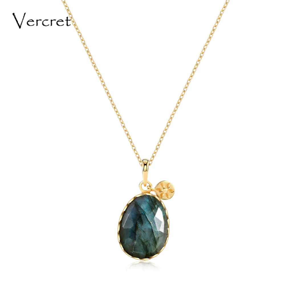 

Vercret 925 sterling silver chain necklace labradorite stone pendant necklace women's jewelry gift