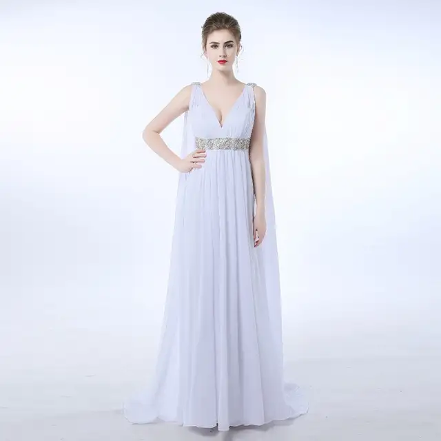 Chiffon V Neck Beach Wedding Dress Gothic Greek Style Boho High