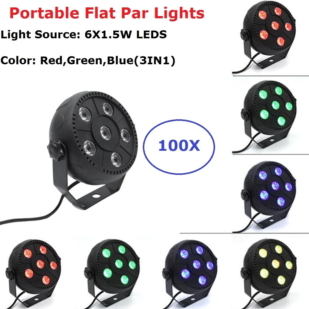 100Pcs/Lot Flat Par Lights 6LEDS RGB 3IN1 18W Stage Lighting Club Disco Party Ballroom KTV Bar Wedding Dj Projector Spotlights | Освещение