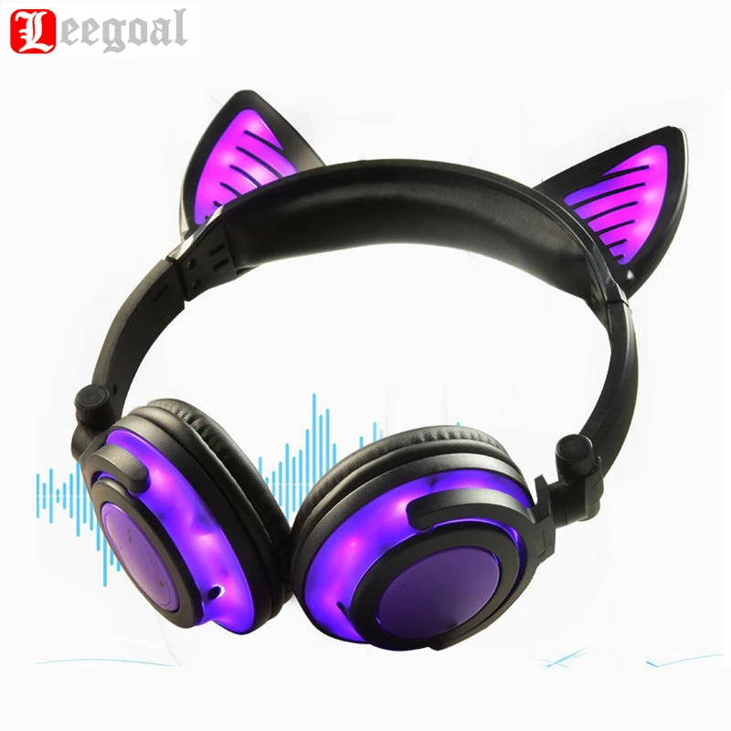

Dropshipping Cat Ear Headphone Glowing Game Headset LED Lighting Earphone Cute Wire Earbuds For Cosplay Children