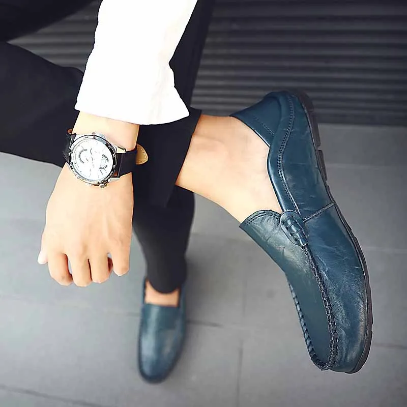 Plat Chaussure Ww Mocassin Bateau Sur Cuir Véritable Classique 382 Mocassins En Chaussures marron Homme Hommes Mâle Designer bleu Noir Slip Masorini aw6vq6