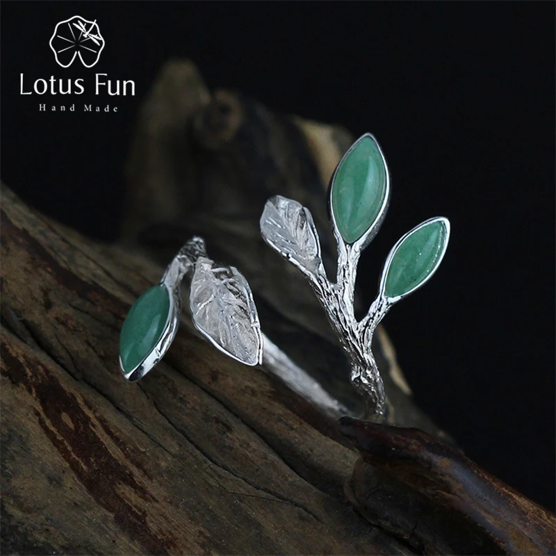 

Lotus Fun Real 925 Sterling Silver Jewelry Natural Stone Handmade Fine Jewelry Adjustable Leaves Ring Female Rings for Women