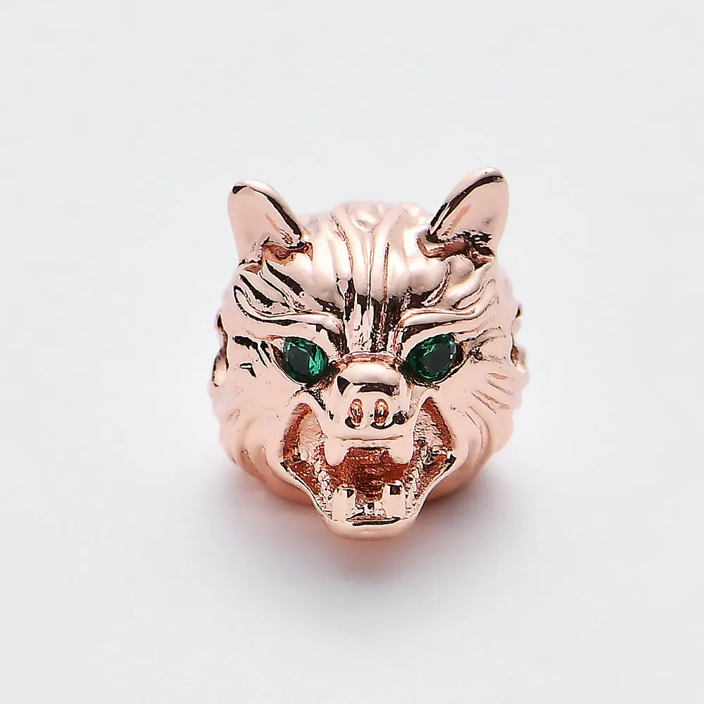 

2pcs/lot Wolf Pave CZ Spacer Beads for Men's Bracelet Animal Wolf Head Copper Cubic Zirconia Beads DIY Jewelry Making Beads