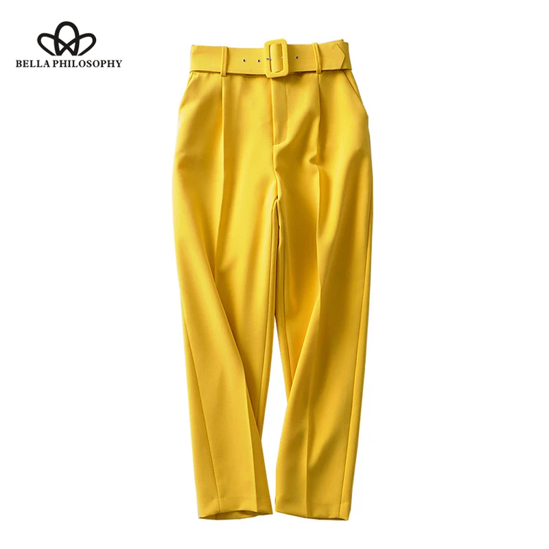 Stylish Pockets With Belt Suit Pencil Pants Women 2019 Fashion Waist Office Ankle Trousers Casual Pantalones Wonde Store