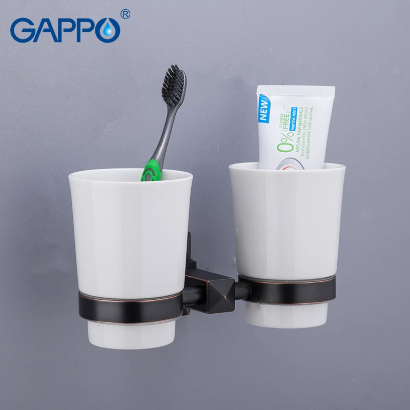 

GAPPO Cup Tumbler Holders Double Tumbler Holder Black and White Wall Mounted Bathroom Accessories Bathroom Toothbrush Cup Holder