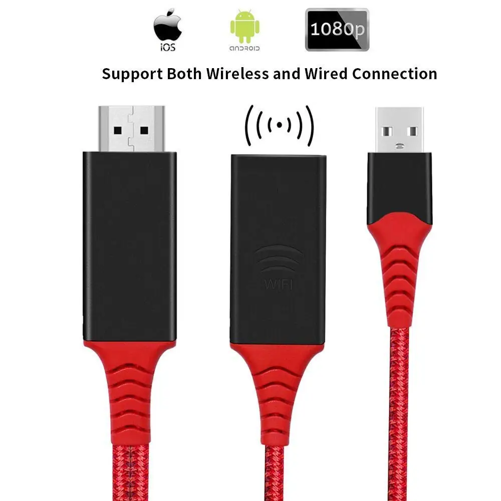 

USB to HDMI Adapter, WiFi Wireless Display Dongle Cable for iOS/Micro USB/Type C Phone Tablet to TV/Projector/Monitor