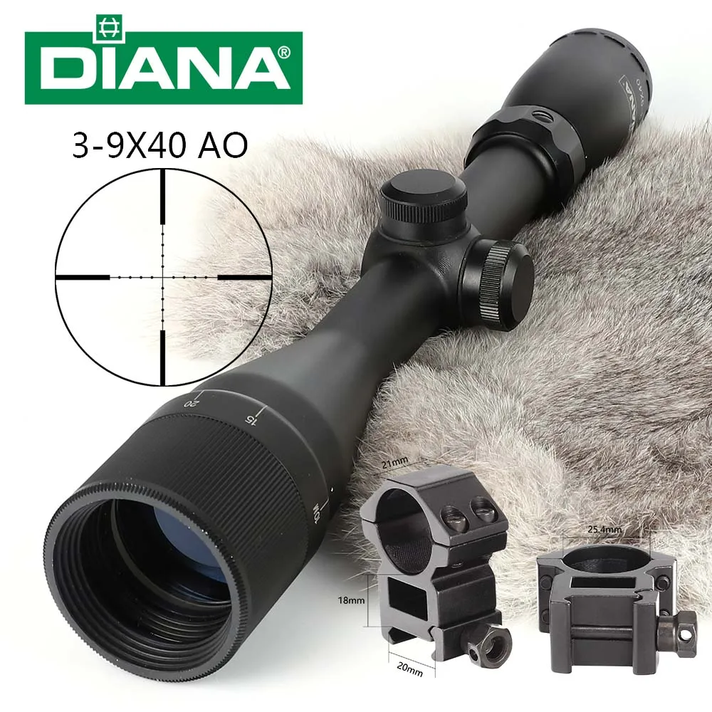 Тактический Диана 3-9X40 AO Riflescope одна трубка Mil точка сетка оптический прицел охотничий прицел - Цвет: Scope and 20mm Rings