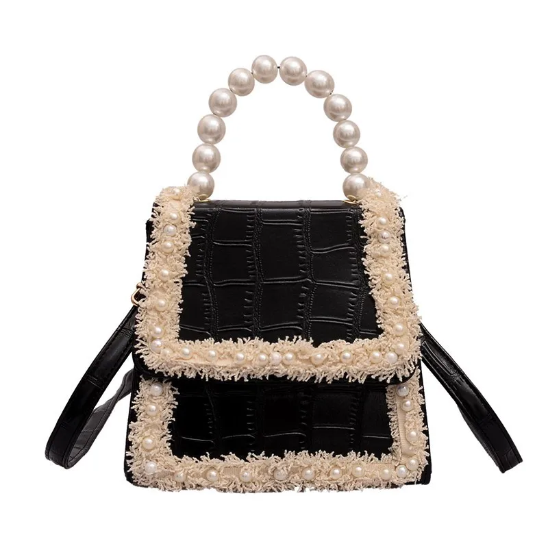 

Vintage Stone Pattern Tote Bags For Women 2019 New High Quality PU Leather Designer Handbag Pearl Handle Shoulder Crossbody Bag