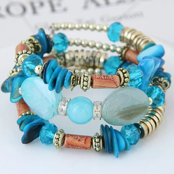 

LEMOER 2017 Bohemian Multilayer Shell Beads Bracelets Gold Chain Circle Party Bangle For Women Beach Jewelry pulseira feminina