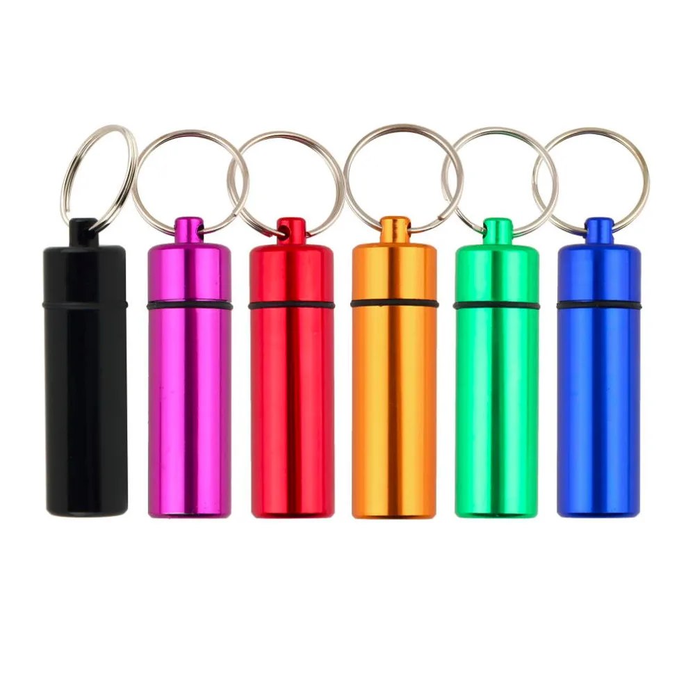 1 шт мини Портативный key holder брелок для ключей-контейнер Водонепроницаемый алюминиевая таблетница держатель бутылки с наркотиками таблетница коробка продажа - изображение