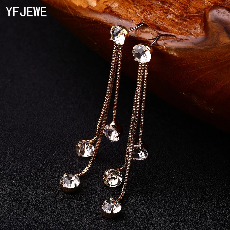 

YFJEWE New Fashion Drop Rhinestone Earrings Brief Personality Tassel Long Design Sparkling Crystal Earrings Female Earrings E059