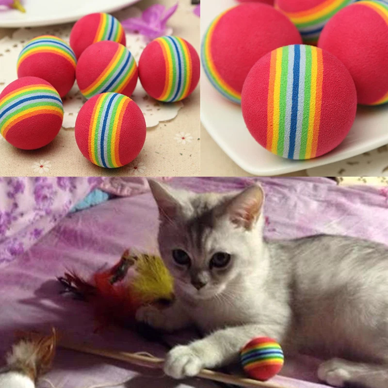 6pcs/lots 3.5cm Pet Cat Dog Coloured Soft Foam Rainbow Play Chew Chase Balls