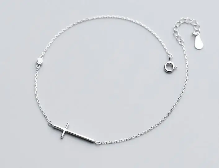 

100% Authentic Real. 925 Sterling Silver Fine Jewelry Jesus Polished Cross Religion Anklet Bracelet GTLS701