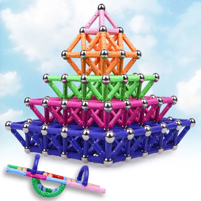 Разноцветные магнитные стержни, металлические шарики, Детские магнитные блоки, игрушки, аксессуары, DIY дизайнерские образовательные забавные игрушки
