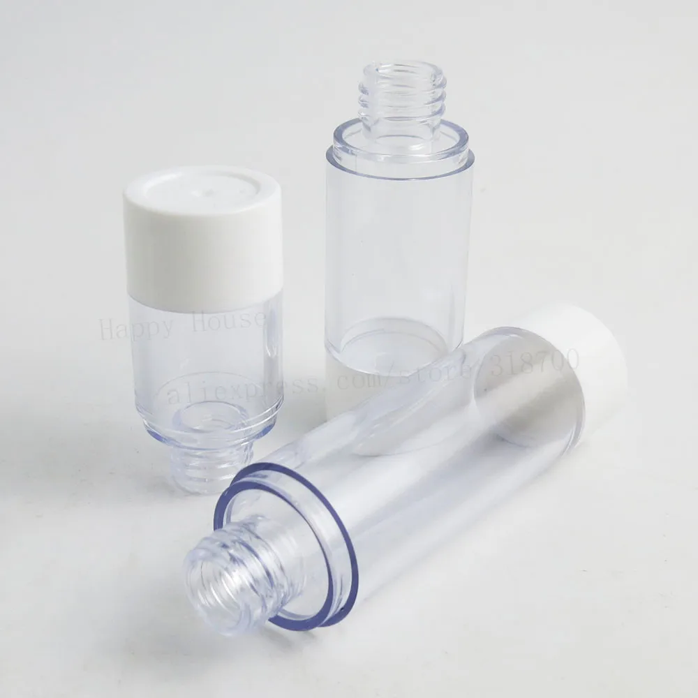 24 x 15ml 30ml 50ml Clear Plastic Airless White Pump Bottle with silver edged lid Refillable 4