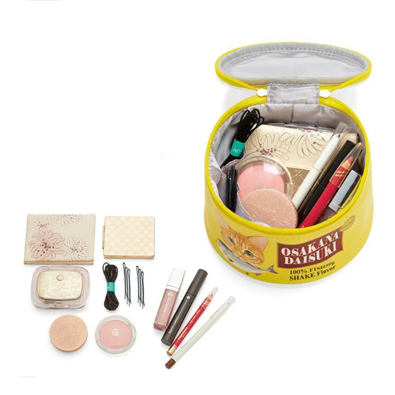 

Cats Can Cosmetic Bag Round Animal Travel Makeup Sack Cute Portable Women Bathroom Toiletries Pouch