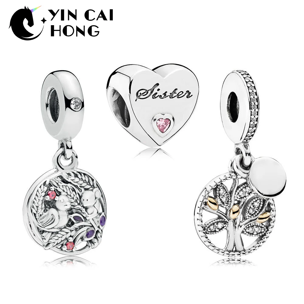 

YCH 100% 925 Sterling Silver 1:1 FAMILY HERITAGE SILVER Pendant ALWAYS BY YOUR SIDE HANGING CHARM SISTER'S LOVE CHARM Bead Set