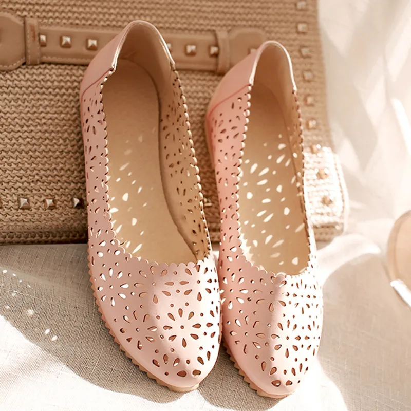 Big Size43 Fashion Pointed Toe leather Flats Women Summer Casual Shoes Zapatos Mujer Designer Flats perforation