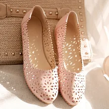 Большой Size43 Мода Острым Носом кожа Квартиры Женщины Летние Ботинки Zapatos Mujer Дизайнер Квартиры перфорация отверстия выдалбливают