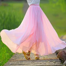 Большие размеры, S-4XL, модная женская летняя новая шифоновая юбка, Женская юбка до пола, Женская Волшебная юбка феи, богемная юбка средней длины