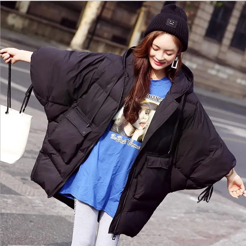 Loose big pockets thick Bat Sleeved women down coats high quality 90% White duck down hooded sweet female down jackets gx1248