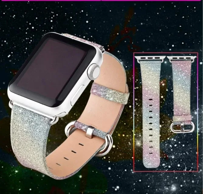 

GOOSUU Christmas Shiny Glitter Power PU Leather Bling Luxury Iwatch Band Wristwatch Bracelet Strap Belt for Apple Watch 38mm42mm