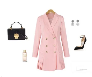 Mr.nut large size new women's suit collar long sleeve double-breasted pleated hem dress long suit