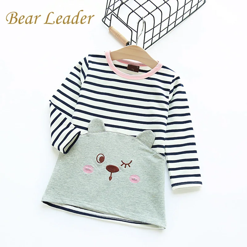 

Bear Leader Autumn Girls Dress 2016 New Girls Clothes Cartoon Print Long Sleeve Striped Design Dress for Kids Clothes 3-7Y