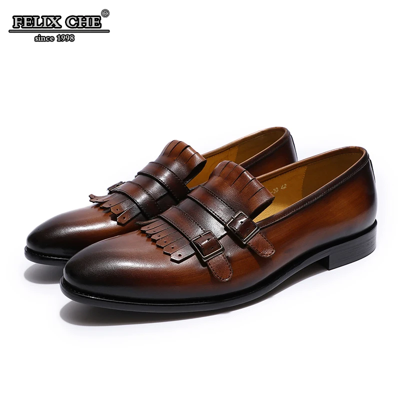 

FELIX CHU FASHION MENS LOAFER DOUBLE MONK STRAP GENUINE LEATHER GREEN BROWN CASUAL DRESS SHOE MEN'S WEDDING PARTY BANQUET SHOES