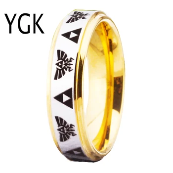 

YGK Brand JEWELRY Hot Sale 6MM Golden Color Steps with Silver Surface Legend of Zelda Tungsten Wedding Rings for Lover