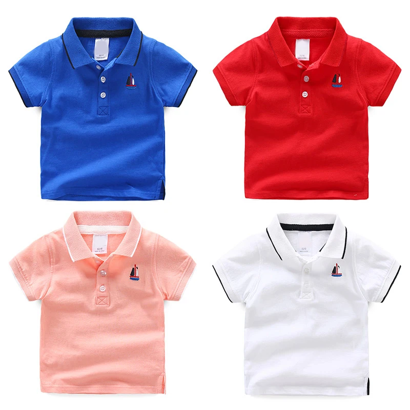 

Children's Clothing Summer Kids Cotton T-shirt Boy Short Sleeve Turn Down Collar Casual Tees Baby Toddler White Red Tops 8338